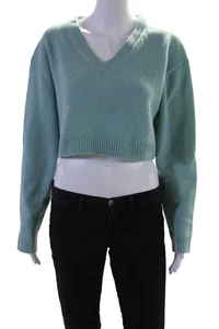 ACNE Studios Womens Wool Knit V-Neck Pullover Cropped Sweater Top Blue Size XS - Picture 1 of 6