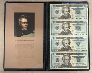 SERIES 2004 A $20 FEDERAL RESERVE STAR NOTE UNCUT SHEET OF 4 UNC IN FOLDER - Picture 1 of 3