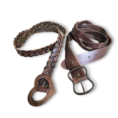 2 cinturones de cuero trenzado vintage marrón trenzado tejido boho hippie hueco para mujer grandes Foto 1 de 4