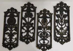 Juego de 4 Placas de Pared Florales Homco Bronce Dorado Años 70 Estilo MCM Dardo Ind - Imagen 1 de 5