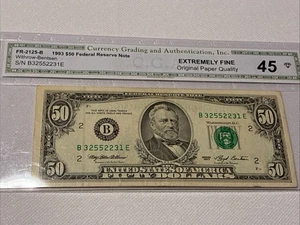 1993 $50 Dollar Bill Old Small Graphics, XF 45, UNC Graded - Picture 1 of 6