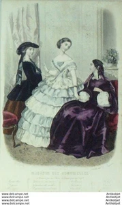 Mode Magasin des demoiselles 1856 # 12 Gravure originale aquarellee - Picture 1 of 1