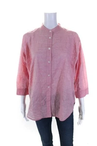 Heather Harlan Womens Stand Collar 3/4 Sleeve Button Up Swing Shirt Pink Small - Picture 1 of 6