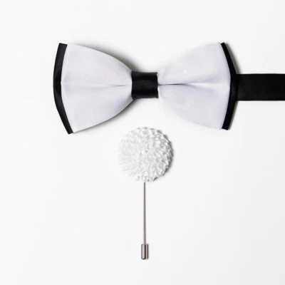 Hombres Pre-atado Pajarita Ramillete Flor Broches Solapa Prendedor Boda Fiesta Pajarita Conjunto Foto 1 de 4