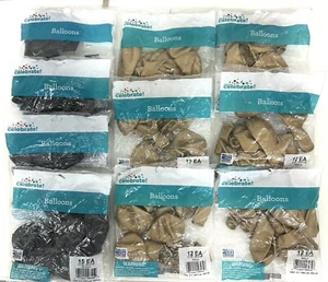 Set of 10 Latex Balloons 12"/15” 12 Count Bag Gold Black NIP Graduation Party - Picture 1 of 9