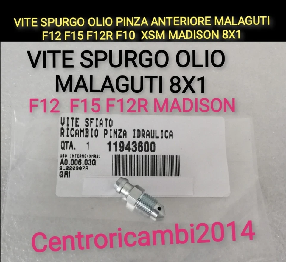VITE SPURGO OLIO PINZA ANTERIORE MALAGUTI F12 F15 F12R F10  XSM MADISON 8X1 - Immagine 1 di 1