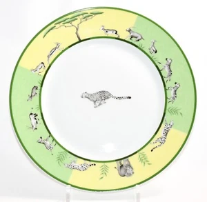 Hermes Africa Dinner Plate 27 cm porcelain green animal cheetah run 10.75" Y073 - Picture 1 of 9