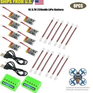 8x 3.7V 220mAh 35C LiPo Battery with 6 in 1 Charger and Cable for E010 JJRC H36 - Picture 1 of 10