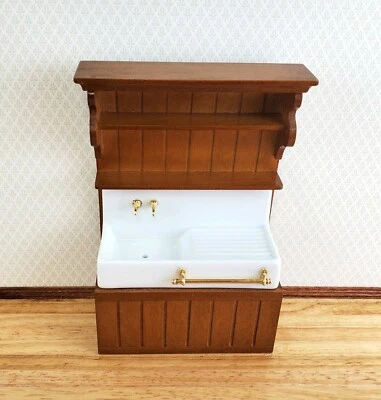 Dollhouse Reutter Sink Cabinet Walnut & White 1:12 Scale Miniature Kitchen - Image 1 of 4