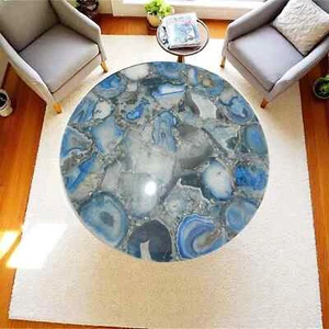 Blue Agate Coffee Table | Round Gemstone Tabletop, Crystal Stone Decor furniture - Picture 1 of 9