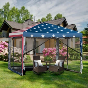 10'x10' Fodable Pop Up Tent Gazebo Canopy Shade Space Mesh Sidewall W/Carry Bag - Picture 1 of 10
