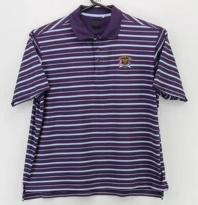 Adidas Ryder Cup Mens Button up SS Polo Shirt Purple Blue Striped No Size Tag - Picture 1 of 7