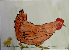 ACEO Art Print chicken baby chick BIRDS  2.5x3.5" by Lynne Kohler