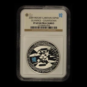 2009 Great Britain Olympic Piedfort Silver 5 Pounds NGC PF69 UCAM - Free Ship US - Picture 1 of 4