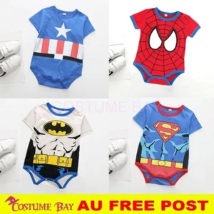 Boys Girls Baby Romper Superhero Superman Batman Bodysuit Cotton Outfit Costume - Picture 1 of 39