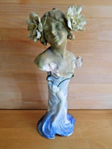LARGE ART NOUVEA ERNST WAHLISS PORCELAIN FEMALE FIGURE BUST ON PEDESTAL BASE - Picture 1 of 21
