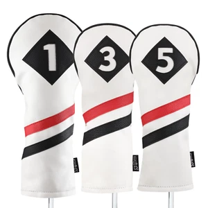 Majek Retro Vintage Golf 1 3 5 Driver Woods Headcover White Red Black Head Cover - Picture 1 of 10
