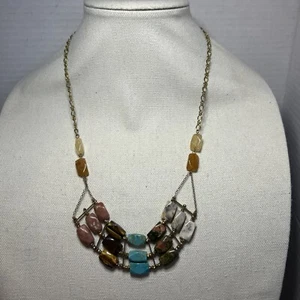 Fabulous Natural Earth Multi Color Stone 12” Gold Tone Necklace - Picture 1 of 5