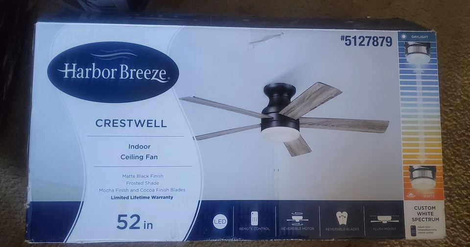 Harbor Breeze Crestwell 52in Matte Black, Indoor Ceiling Fan, OPEN BOX, AS IS - Image 1 of 2