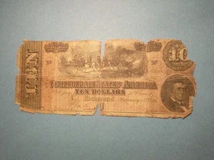 1864 Confederate States $10, CSA ten dollars, America Civil War Southern 308 - Picture 1 of 2