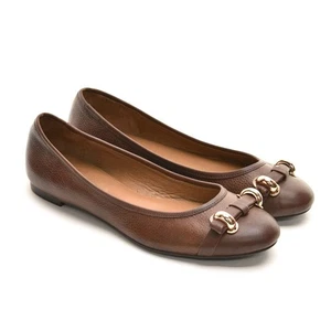 Womens Elie Tahari Roni Ballerina Flats 39 / 8.5 Brown Pebbled Leather Shoes New - Picture 1 of 6