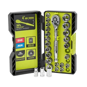 Ryobi 26 Stück 1/4 Zoll Antrieb Ratsche und Steckschlüsselsatz - Bild 1 von 5
