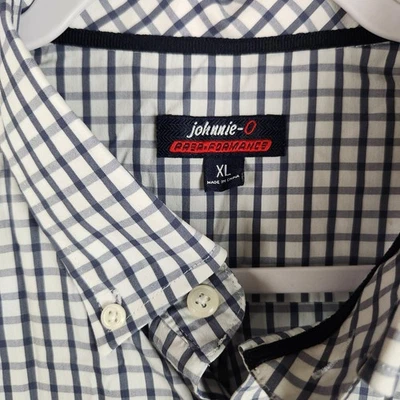 Camisa Johnnie-O Para Hombres XL Azul Blanco Preparación Formance Cuadros Elastizada Logo Bolsillo Foto 1 de 4