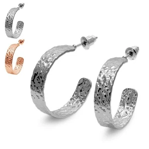 Women's Hammered Creoles Silver Rose Gold Width Half Earrings Studs Modern - Picture 1 of 3