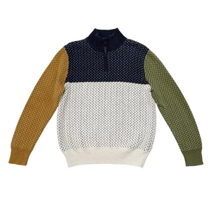 J Crew Crewcuts Sweater Boys Size Large Colorblock Half Zip Pullover Birds Eye - Picture 1 of 9
