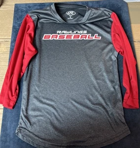 Baseball Rawlings T Shirt Youth Small Gray Red 3/4 Sleeves - Used - Picture 1 of 5