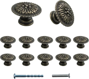 12 Stck. Vintage Blumenknöpfe, Antik Bronze Schrank Schublade Griffe Ziehen, Dekorat - Bild 1 von 7