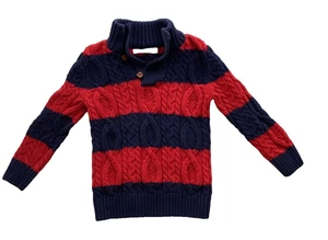 Hope & Henry Jungen Pullover Stehkragen Zopfmuster Knopfleiste rot/marine XXS Größe 2-3 - Bild 1 von 5