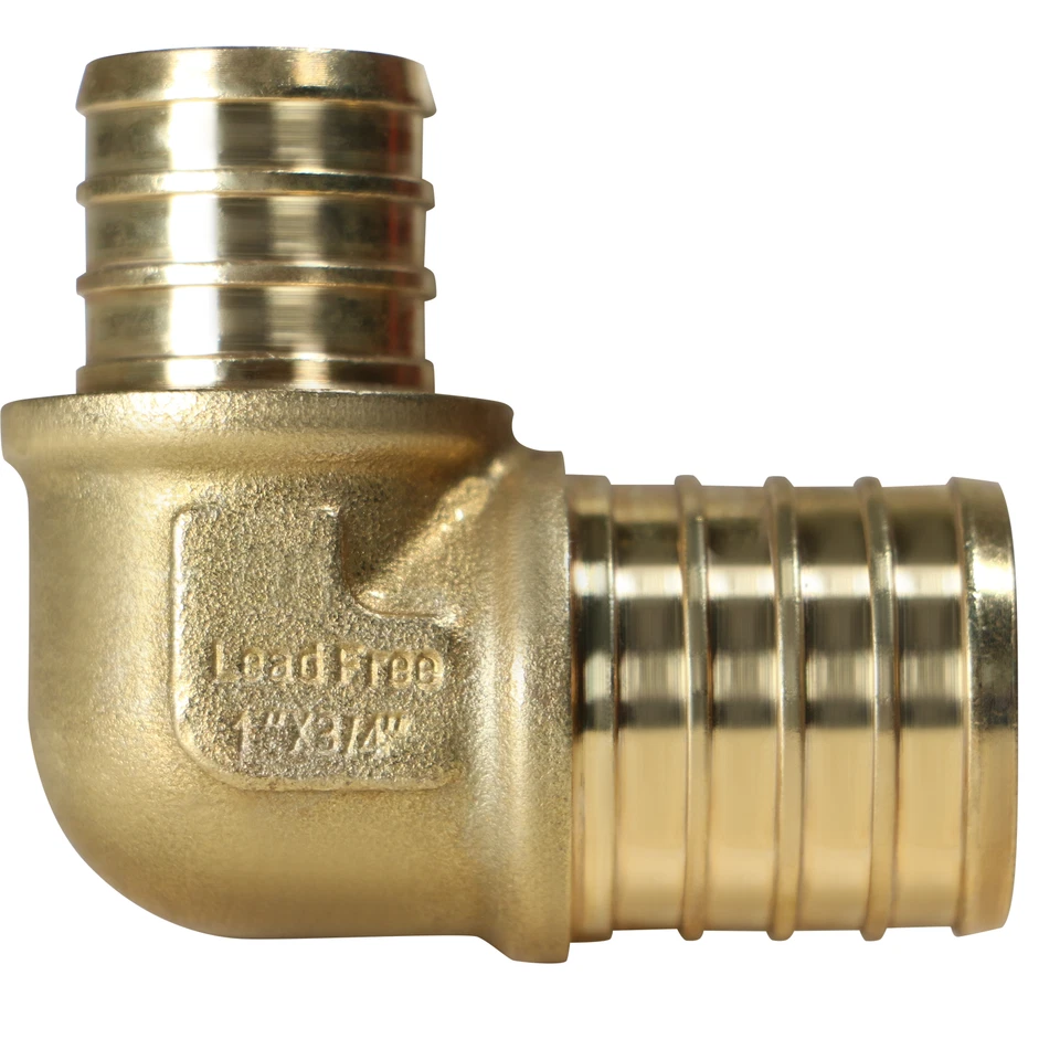 10 Pack XFITTING 1" Pex B X 3/4" Pex B Reducing Elbow Brass Crimp Fittings