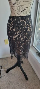 Love, Fire Tan Sheath Pencil Skirt With Black Crochet Overlay Xs Pre,owned - Picture 1 of 11