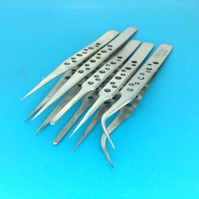 Pinzette SMD IC 5PZ 3PZS Precisione Acciaio Inox Antistatico Tool Kit Pinzetta - Immagine 1 di 4