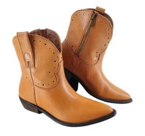Lucky Brand Chantel X Boots Women 6.5 M EU 37 Mustard Yellow Leather Western - Picture 1 of 13