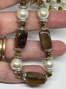 Collana Vintage, Pietre Occhio di Perla e Tigre, 18-21 pollici - Foto 1 di 4