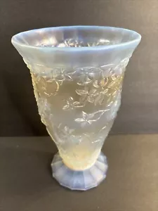 Antique Opalescent Glass Vase/Light Blue/Flowers/Czechoslovakka C.1930/Art Deco - Picture 1 of 12