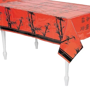 Chinese New Year Red Plastic Bamboo Tablecloth 54x108 Dragon Bamboo China - Picture 1 of 1