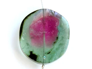 17,65 ctw Natürliche Wassermelone Turmalin Scheibe Mitte Gebohrt Edelstein Perle - Bild 1 von 6