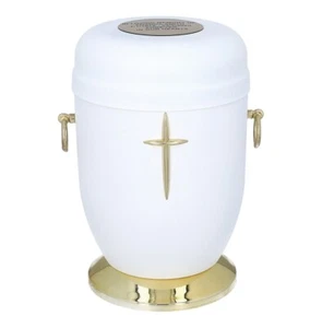 Wit metalen urn voor volwassenen met roos of kruis Crematie urn voor as - Imagen 1 de 10