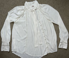 Women Sz Small Free People Wishful Moments Tie Neck Blouse White Button Up