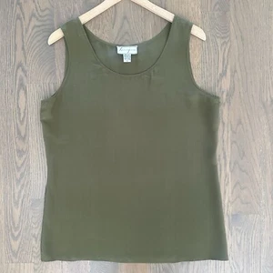 Vintage Spenser Jeremy 100% Silk Sleeveless Scoop Neck Shell Olive Green Large - Picture 1 of 8