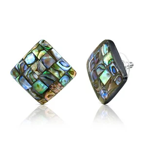 Elegante quadratische Mosaik aus Abalone Muschel Ohrstecker - Bild 1 von 8
