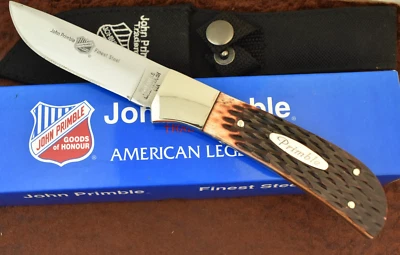 JOHN PRIMBLE JIGGED BROWN BONE FIXED BLADE HUNTING SKINNING KNIFE (22944) - Image 1 of 4