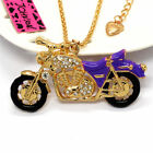 Crystal Purple Motorcycle Motorbike Pendant Fashion Women Sweater Necklace