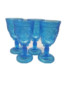Blue Tiki Bar Wine Glasses Cups Set Summer Hawaiian Luau Party Decor Lot - Picture 1 of 3
