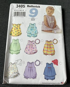 2021 Butterick 9 Sew Easy Pattern 3405 Infants' Dress top Romper Hat+ Sz NB-M Un - Picture 1 of 6
