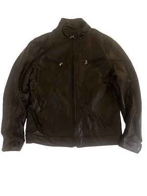 Chaqueta de moto Michael Kors para hombre negra perforada de cuero sintético (grande) Foto 1 de 4