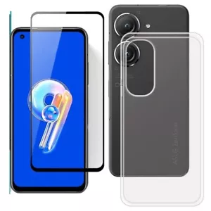 For ASUS ZENFONE 9 TEMPERED GLASS SCREEN PROTECTOR + CLEAR SILICONE TPU GEL CASE - Picture 1 of 12